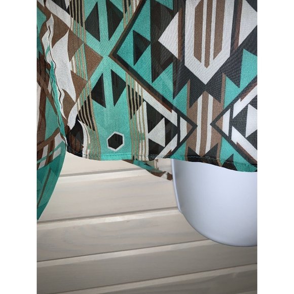 Rancho Estancia Sz MEDIUM Green Brown Southwest Chiffon Lace Trim Tunic EUC - Picture 7 of 11